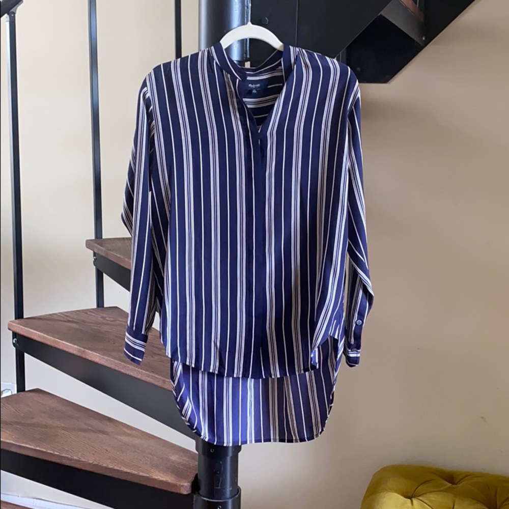 Blue and white silk button down